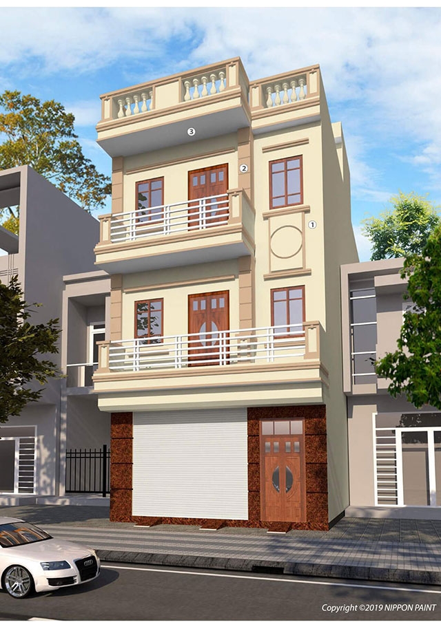 sử dụng màu sơn ngoại thất màu vàng kem